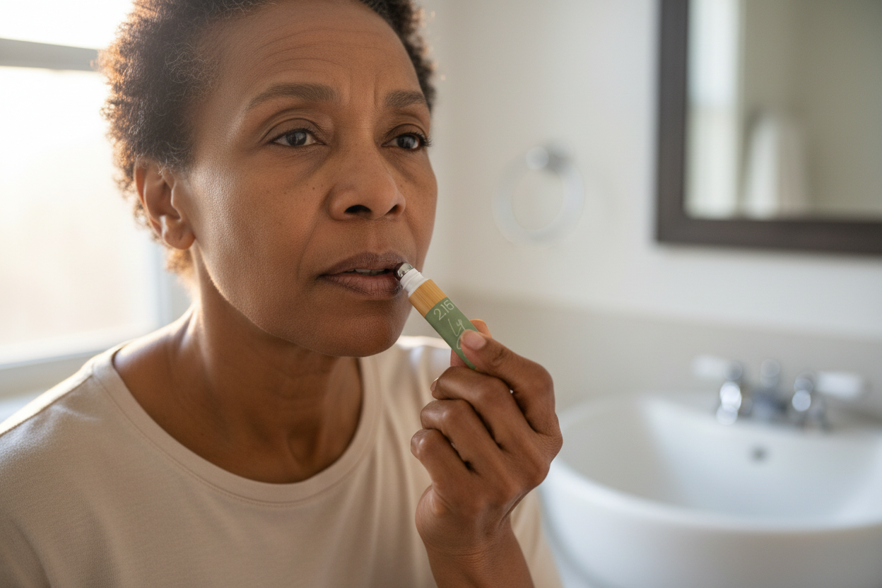 Applying lip serum