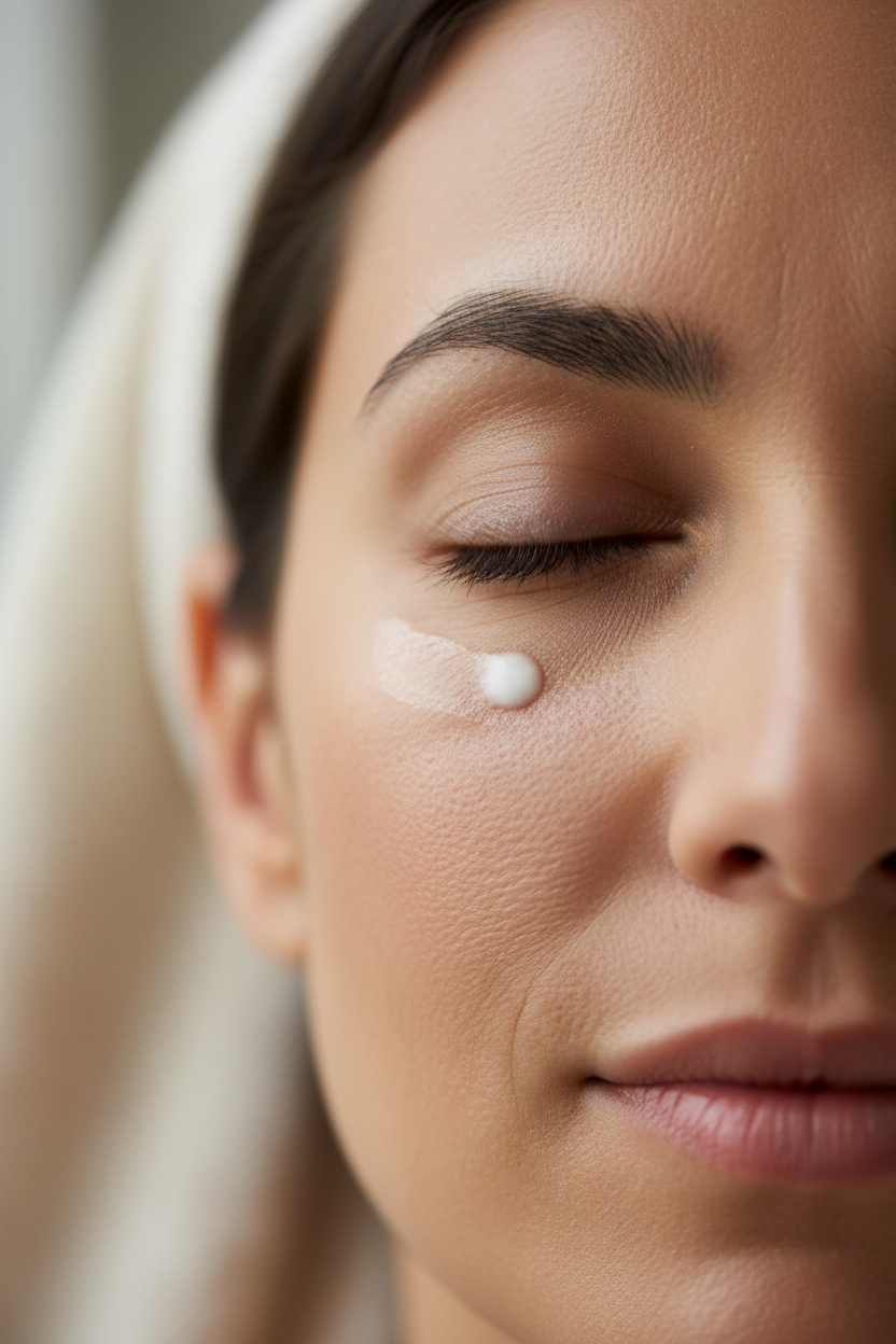 Eyes closed cream applied