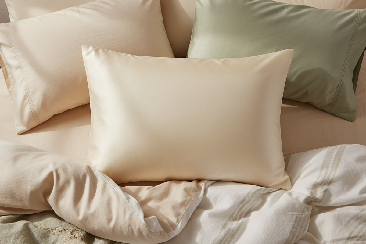Pillowcase flat lay - warm cream sage