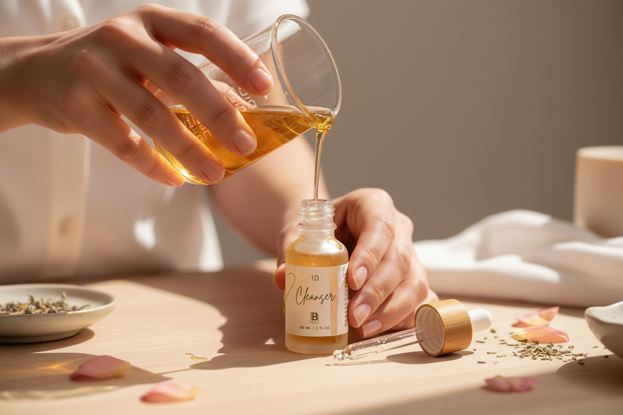 Pouring into cleanser bottle