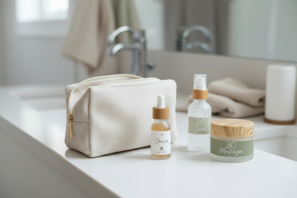 Products laid out on counter