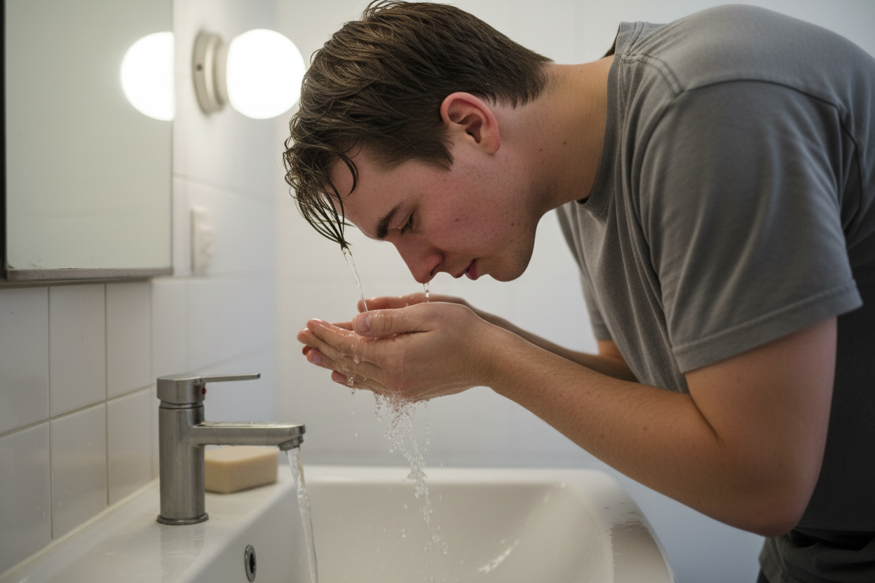 Real guy rinsing