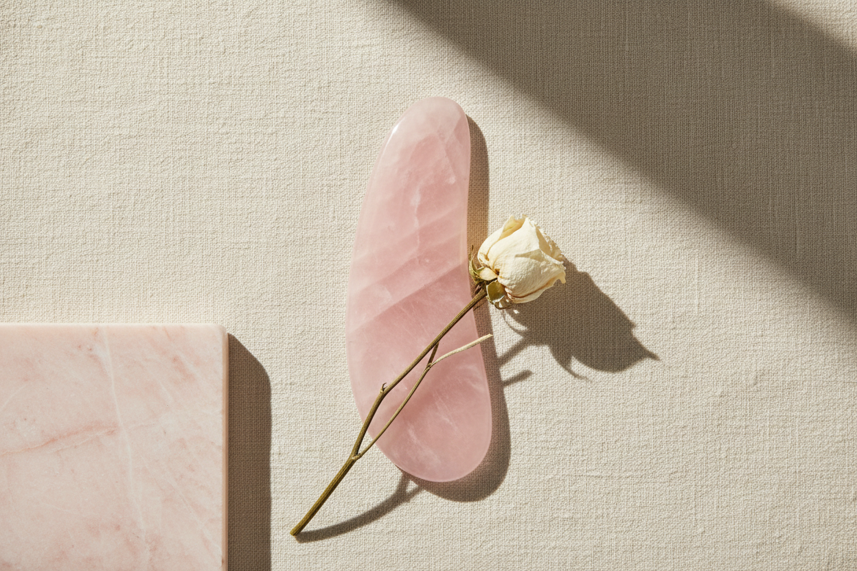 Rose quartz spoon flat lay