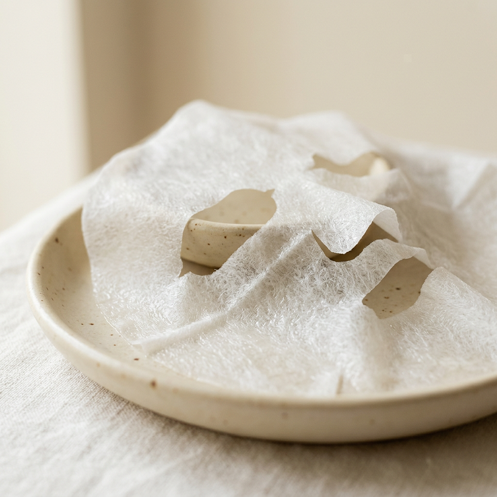Sheet mask texture on a cream dish